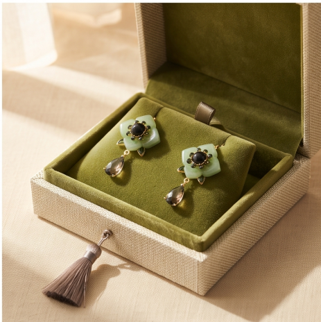 Sage Green Blossom Smoky Quartz Drop Earrings