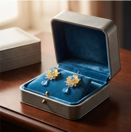Golden Blossom Blue Crystal Drop Earrings