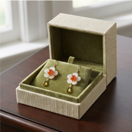 White Jade Orange Center Peridot Drop Earrings