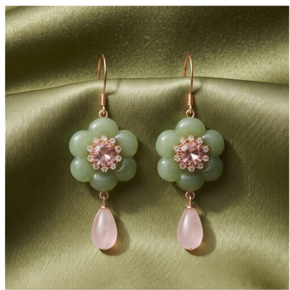 Blushing Blossom Jade Drop Earrings