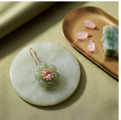 Blushing Blossom Jade Drop Earrings