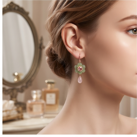 Blushing Blossom Jade Drop Earrings