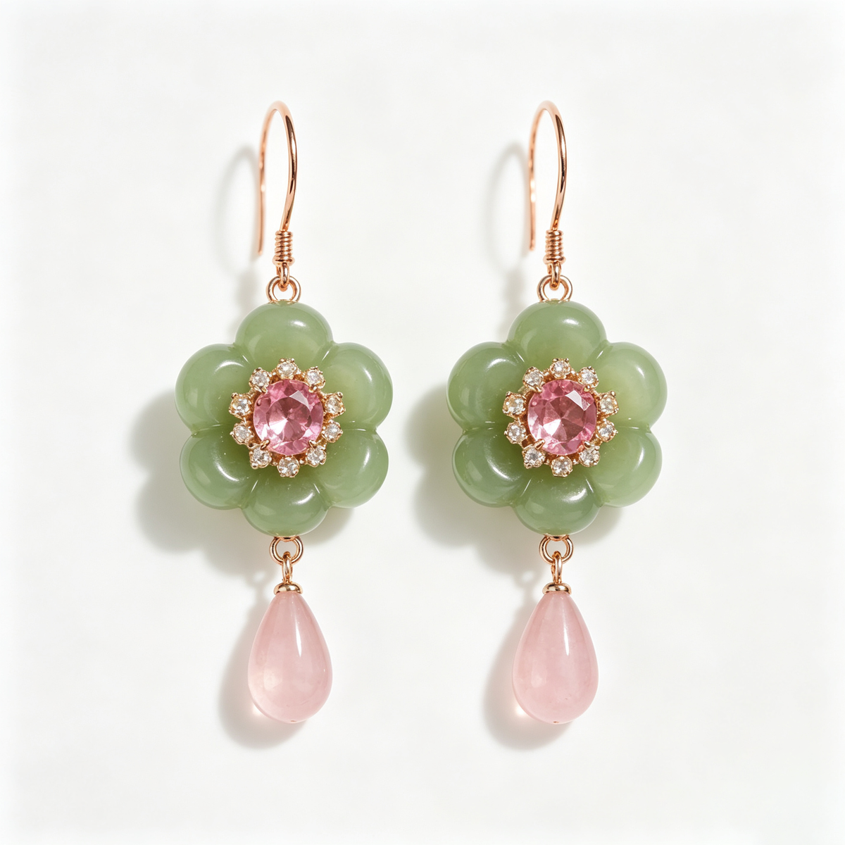 Blushing Blossom Jade Drop Earrings
