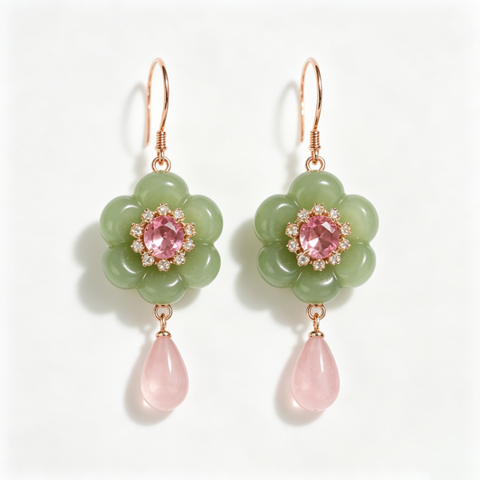 Blushing Blossom Jade Drop Earrings