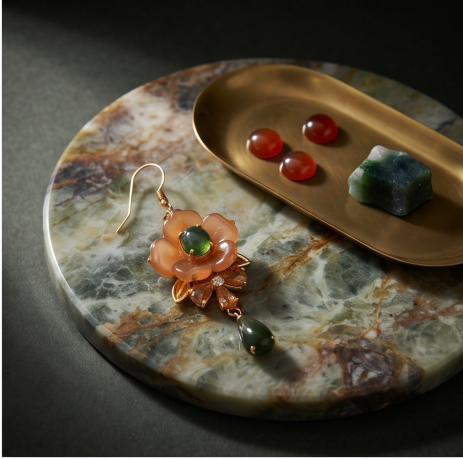 Amber Blossom Green Jade Drop Earrings