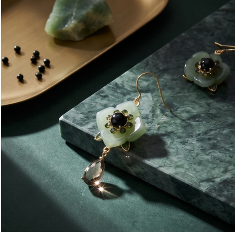 Sage Green Blossom Smoky Quartz Drop Earrings