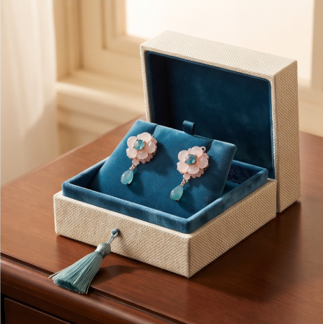 Rose Quartz Blue Crystal Blossom Drop Earrings