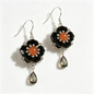 Black Blossom Orange Center Smoky Quartz Drop Earrings