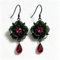 Dark Jade Ruby Blossom Drop Earrings