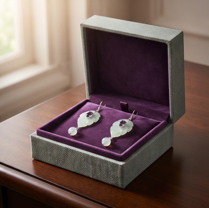 Sage Leaf Amethyst Crystal Drop Earrings