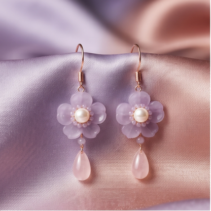 Lavender Blossom Pearl Drop Earrings