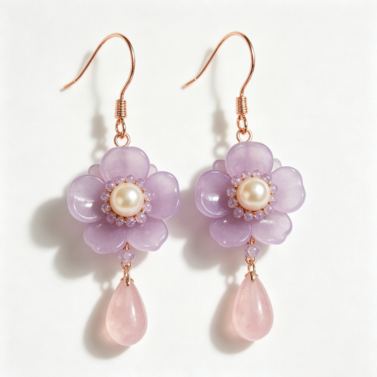 Lavender Blossom Pearl Drop Earrings