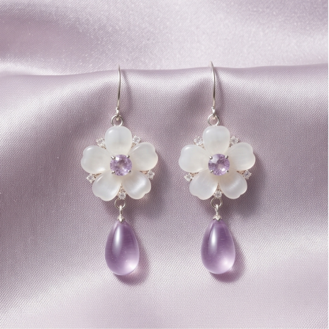 Pearlescent White Amethyst Blossom Drop Earrings