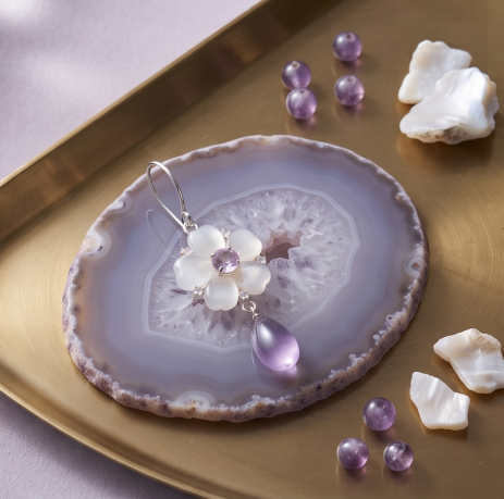 Pearlescent White Amethyst Blossom Drop Earrings