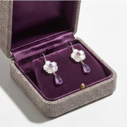 Pearlescent White Amethyst Blossom Drop Earrings