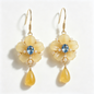 Golden Amber Blue Sapphire Blossom Drop Earrings