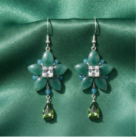 Emerald Star Crystal Drop Earrings