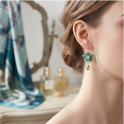 Emerald Star Crystal Drop Earrings
