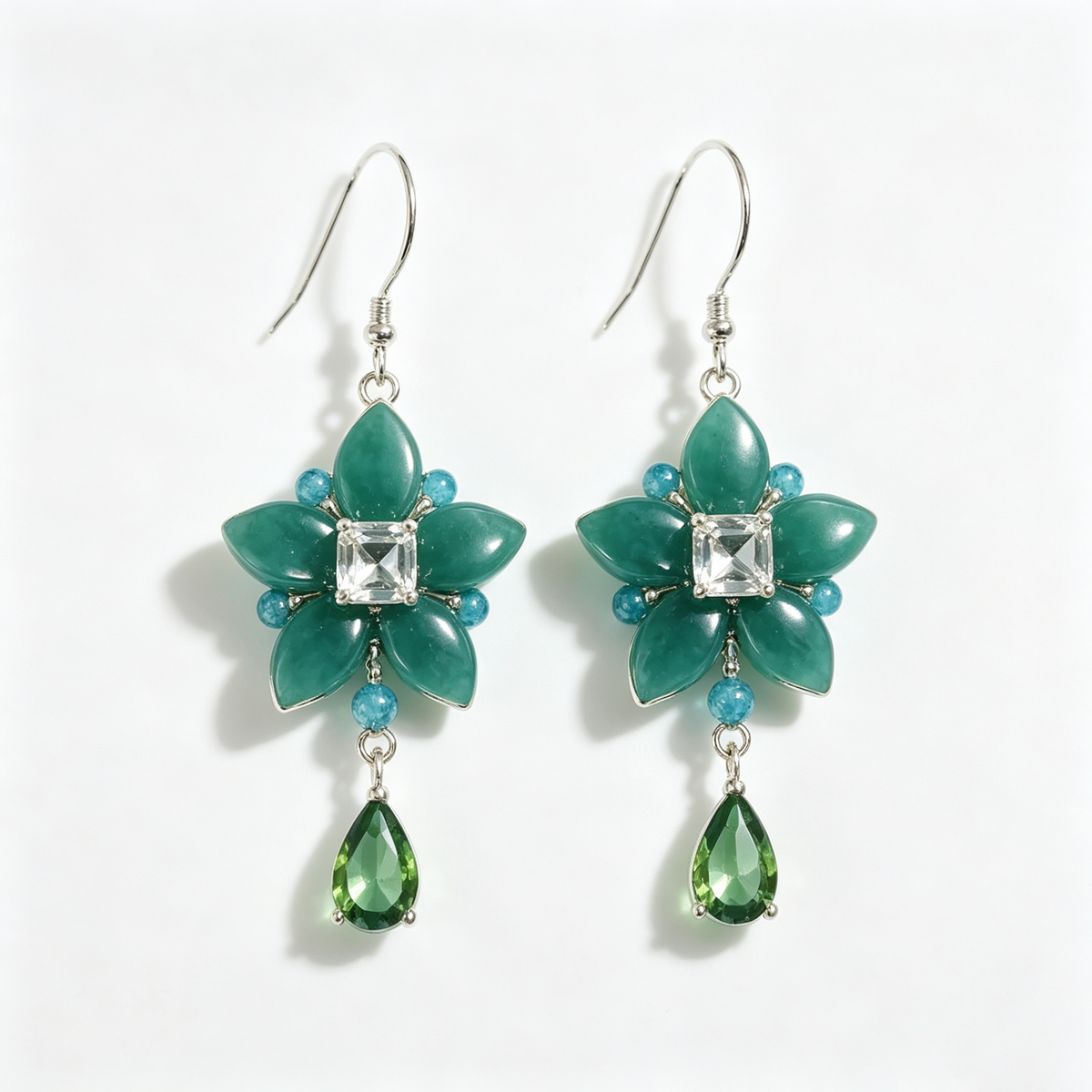 Emerald Star Crystal Drop Earrings