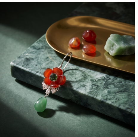 Crimson Poppy Green Teardrop Drop Earrings